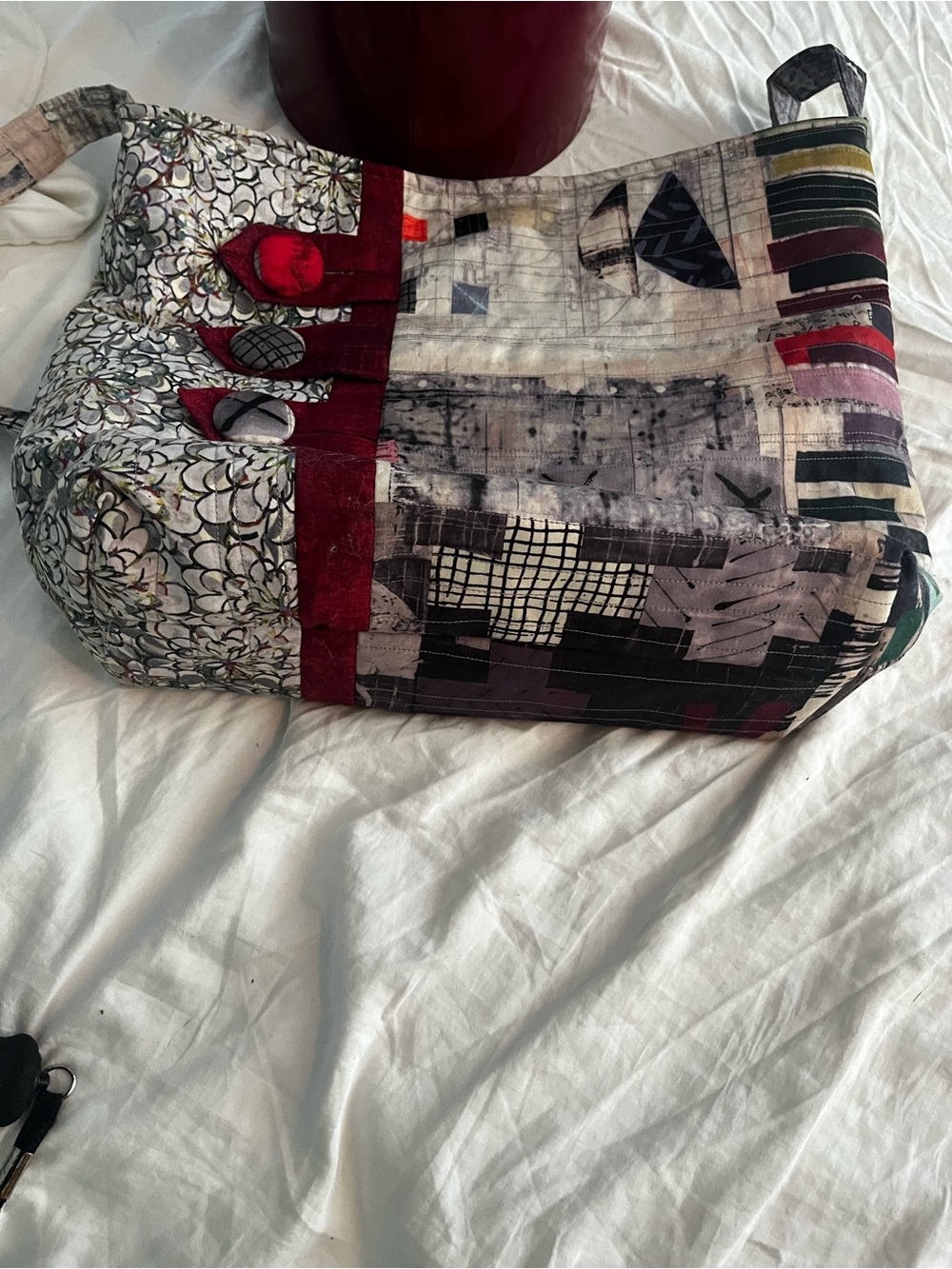 Modern handmade Patchwork Quilted Hand Bag in Multicolor
